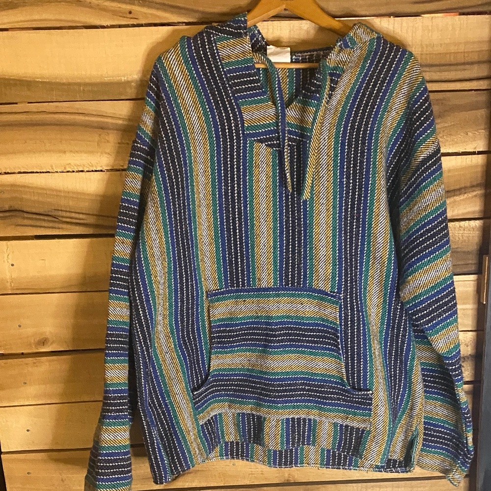 Molina Striped Multicolor Men's pullover Baja hooded Sweater size XL